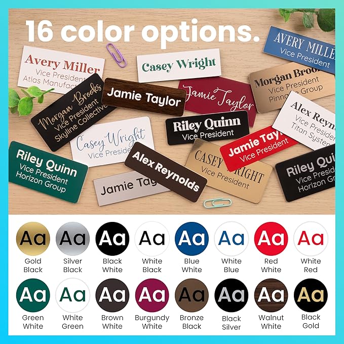ExcelMark Custom Name Tag - Engraved Name Badge with Pin or Magnetic Backing, 16 Colors, 6 Fonts, and 2 Sizes to Choose from (White w/Blue Letters, 1"x 3")