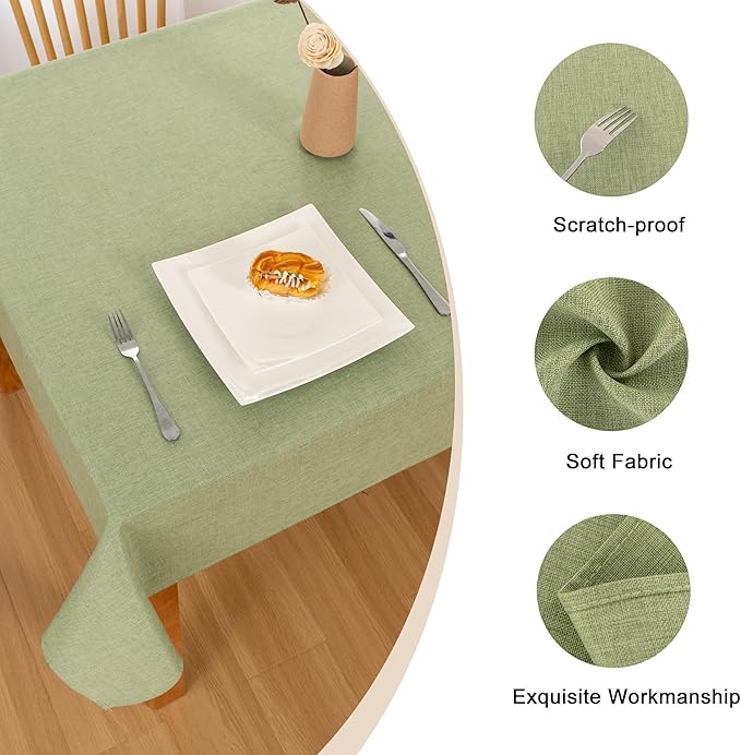 Hiasan 2 Pack Faux Linen Rectangle Tablecloth - Wrinkle and Stain Resistant Washable Table Cloth for Kitchen Dining Room Holiday Table Cover for Dinner, Green, 70 x 120 Inch