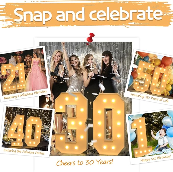 imprsv 4FT Marquee Numbers, DIY Light Up Numbers for 1st Birthday Decorations, Party Decor, Anniversary Party Decor, Pre-Cut Foam Board Kit