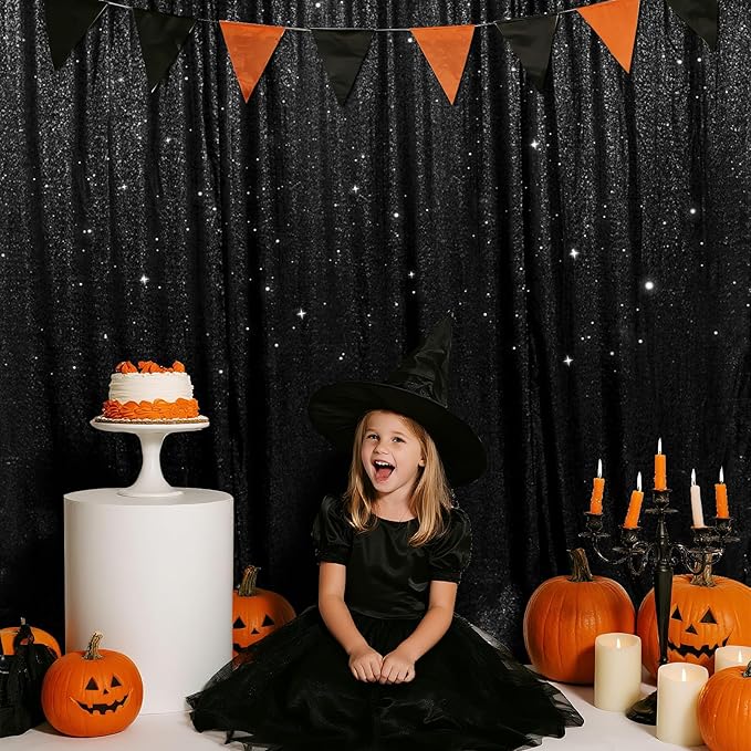 SquarePie Sequin Backdrop Curtain Less Transparent Sparkly Photo Booth Photography Background for Wedding Halloween Patry 10FT x 10FT Black