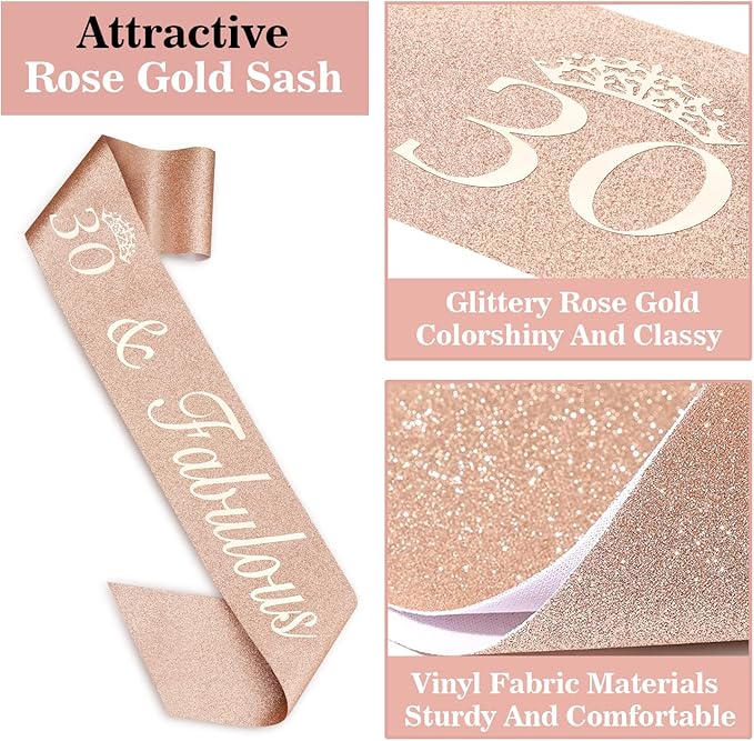 30th Birthday Decorations for Her, Including Sash, Crown/Tiara, Candles, Cake Topper, 30th Birthday Gifts for Her
