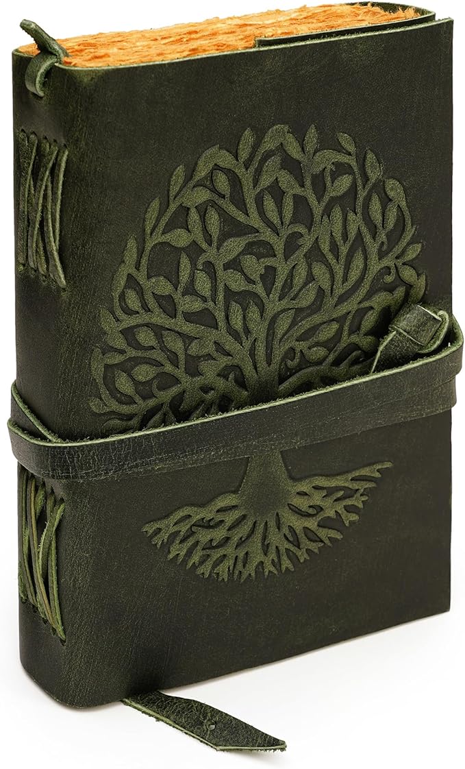 LUXEORIA Tree Of Life Leather Journal for Women and Men, Handcrafted Leather Journal for Writing Womens, Sketchbook, Travel Diary with Unlined Deckle Paper, Dark Green 6x8