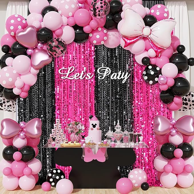 Big Payette Sequin Backdrop 4ftx8ft Hot Pink Sparkly Glitter Curtains for Birthday Parties Background Decorations