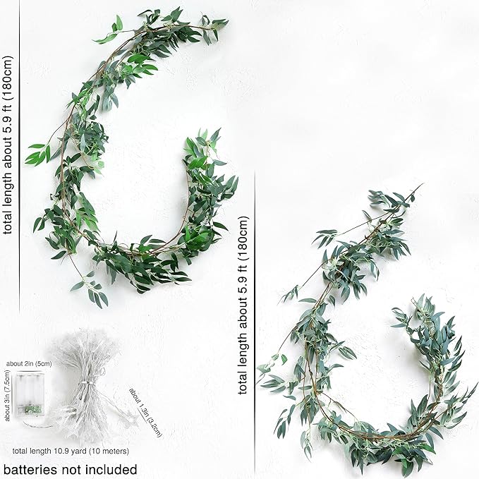 2 Mix Rustic Willow Garlands, Bendable Artificial Greenery Vine Leaves for Wedding Home Decoration with 33 Feet Star String Lights (Battery Operated) by FiveSeasonStuff