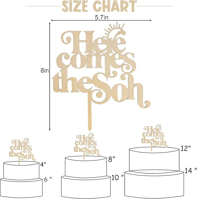 Here Comes the Son Cake Topper - Baby shower for Wooden Party Decor,Boho Photo Booth Props,Summer Sea Theme Birthday Party Surprise Decorations,You Are My Sunshine Cake Topper (Here Comes the Son)
