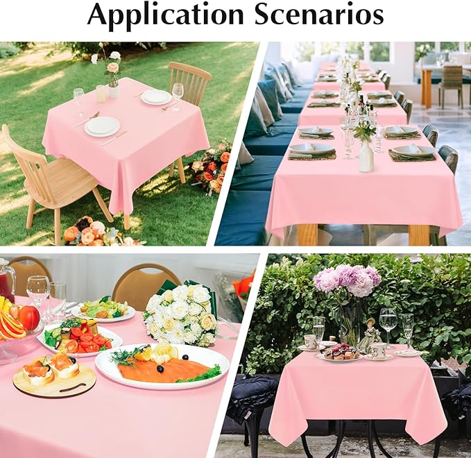 2 Pack Square Table Cloth 52X52 Inch Pink Tablecloth Washable Polyester Solid Dining Table Cover for Birthday Party Dinner Holiday Outdoor Indoor