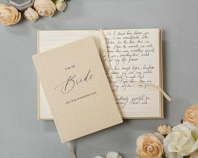 For my Groom/Bride Hard Cover Vow Books (Set of 2) - 5.75 x 5 Minimalist Pocket Sized Black Embossed Wedding Ceremony Vow Renewal Speech Notebook