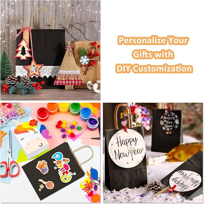 BagDream 150 Pack Small Black Gift Bags 5.25x3x8 Inch Kraft Paper Gift Bags with Handles Bulk Shopping Merchandise Retail Business Wholesale Birthday Party Favors Bags Paper Sacks