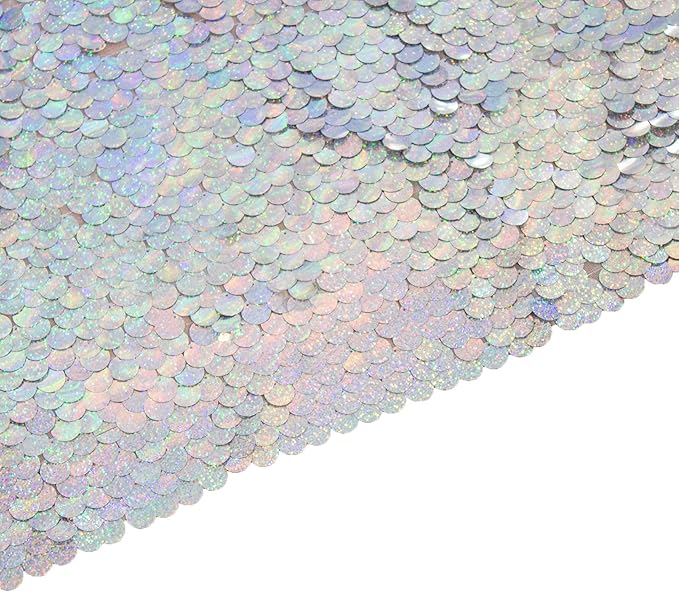 JYFLZQ Iridescent Silver Payette Sequin Backdrop Curtains 8ft x 8ft 1 Panel Glitter Thick Shimmer Backdrop Background Photo Booth Backdrops for Parties
