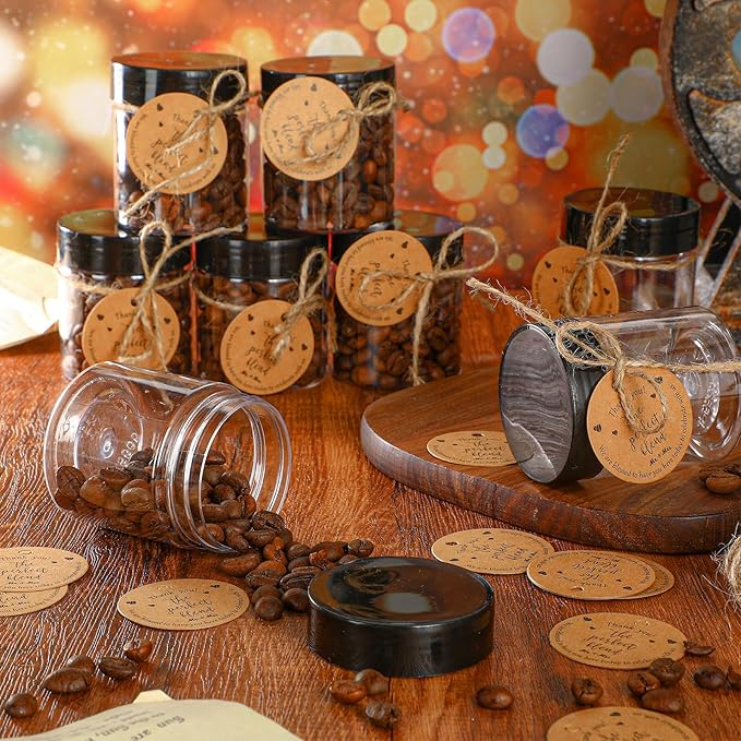 102 Pcs Coffee Bean Wedding Favors for Guests 50 Coffee Bean Jars with Lids 50 Thank You Tags Wedding Tags with Hemp Ropes Thank You Gifts, No Beans