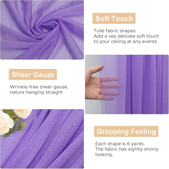 Wokceer Wedding Arch Draping Fabric 6 Panels 28.7" x 20FT Lavender Purple Sheer Fabric Backdrop Arch Draping Fabric for Wedding Ceremony Birthday Party Bridal Shower Decoration