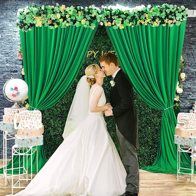 10 x 7 Feet Grass Green Backdrop Curtain for Partie, Background Curtains for Photoshoot, Birthday, Wedding, Halloween, Thanksgiving, Christmas, New Year Party Decorations 5Ft x 7Ft, 2 Panels