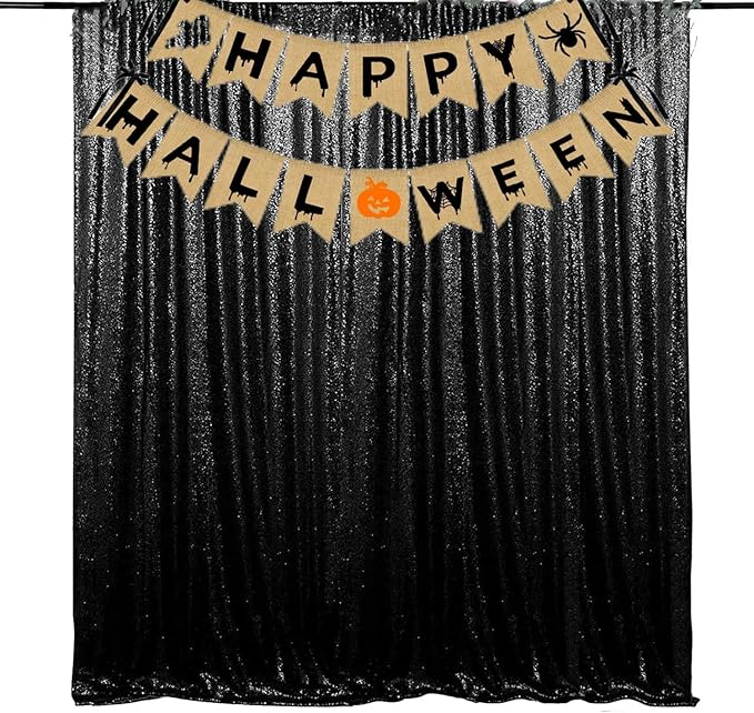 JYFLZQ Black Sequin Backdrop Curtains 8ft x 8ft 1 Panel Halloween Backdrop Glitter Photo Booth Backdrops Sparkly Photography Background Drapes for Graduation Birthday Parties