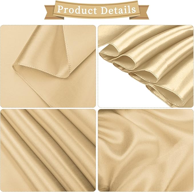 fani 60 PCS Champagne Satin Chair Sashes Bows Universal Chair Cover for Wedding Reception Restaurant Event Decoration Banquet,Party,Hotel Event Decorations (7 x 108 inch)