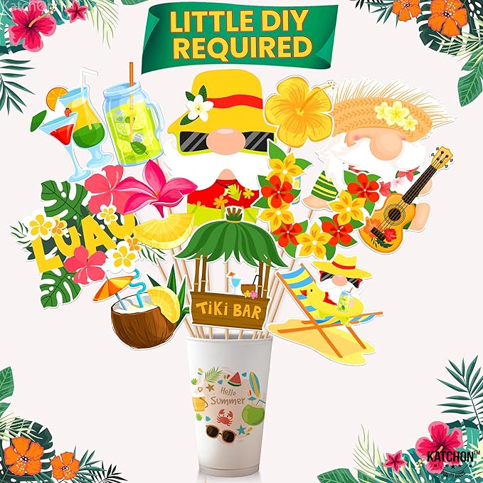 KatchOn, Hawaiian Luau Photo Booth Props - Pack of 22 | Luau Party Decorations | Hawaiian Photo Booth Props for Hawaiian Themed Party Decorations | Luau Photo Props for Hawaiian Party Decorations
