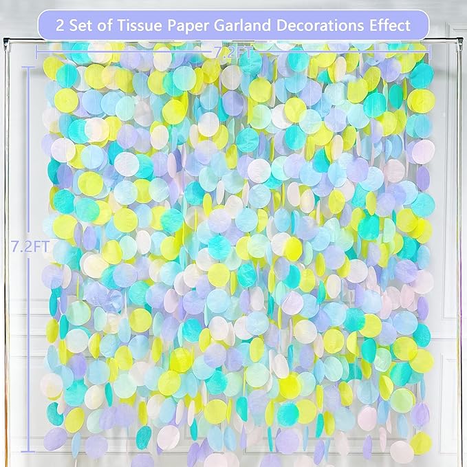205Ft Pastel Party Decorations Big Circle Dot Backdrop Garland Pastel Tissue Paper Polka Dots Hanging Curtain Streamer for Birthday Bachelorette Wedding Engagement Baby Shower Macaron Party Supplies