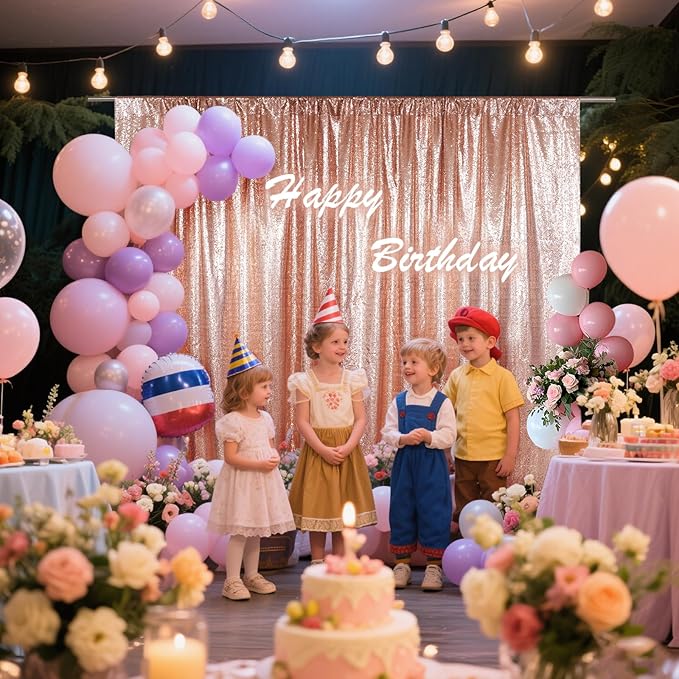 SquarePie Sequin Backdrop Not See Through Thick Background Glitter Curtain Party 6FT x 8FT Rose Gold