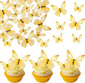 Ephlyn 72Pcs Edible 3D Realistic Cupcake Toppers - Cute Butterfly Cake Picks for Baby Shower, Boys Girls Birthday Party Decorations - Yellow