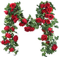 FiveSeasonStuff 29 Ft 4 Pack Rose Silk Flower Garland Artificial Flowers Decoration Hanging Floral Décor for Wedding Baby Shower Birthday Party Garden (Venetian Red)