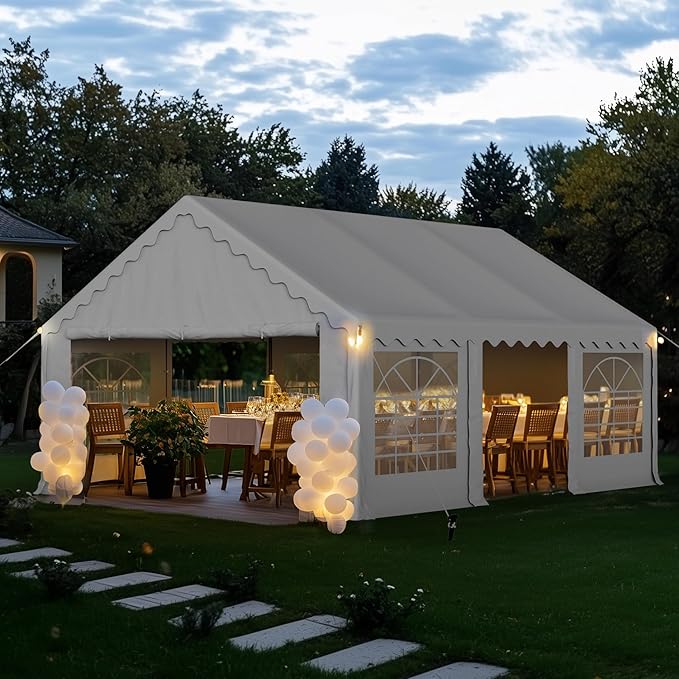 PHI VILLA 20'x16' Outdoor Heavy Duty Party Tent Large Commercial Canopy Wedding Event Shelter with Removable Sidewalls & 3 Storage Bags for Patio Outdoor Garden Events, White