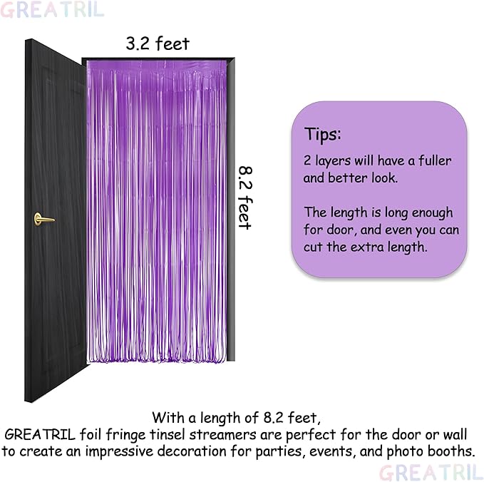 Purple Tinsel Fringe Party Backdrop - GREATRIL Party Streamers for Lavender/Mermaid/Butterfly/Fairy Birthdays Party Decorations - 3.2ft X 8.2ft - 2 Packs