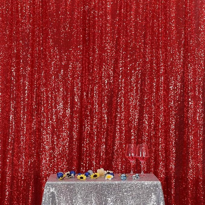 Poise3EHome Red Sequin Backdrop, 20Ft x 10Ft Glitter Photography Background Curtains for Party Baby Shower Wedding Birthday Christmas Thanksgiving Halloween Decoration