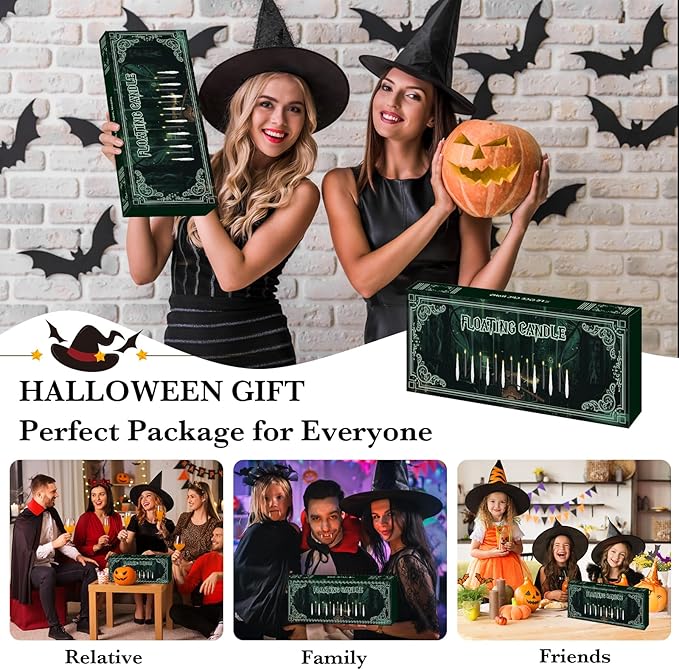NURADA Floating Candles with Wand Remote Timer - 24 Pcs Magic LED Hanging Flameless Taper Candles Flickering Battery Operated for Birthday Theme Party Holiday Home Halloween Decor - Black