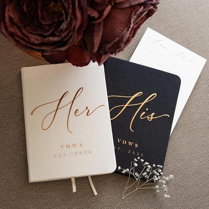 Personalized 2025 Vow Books His & Hers - White & Black Linen Wedding Vow Books Ideal as Wedding Accessories for Brides & Grooms, His & Hers Gifts - Wedding Registry Must Haves 2025 & Elopement Essentials