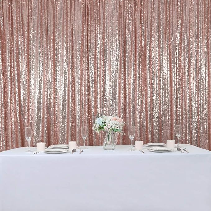 Hahuho Rose Gold Sequin Backdrop Curtain, 2PCS 2FTx8FT Glitter Backdrop Curtain for Parties, Christmas, Wedding, Party Decoration（2 Panels, 2FT x 8FT, Rose Gold