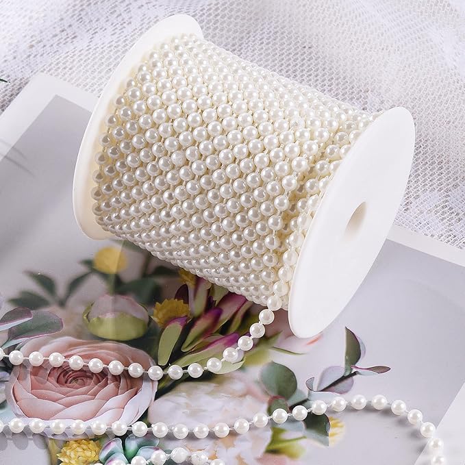 5mm Pearl Beads 66 Feet Pearls String Garland Roll Strand Artificial Beads Chain for Wedding Centerpiece Backdrop Christmas Tree Decoration DIY, Ivory