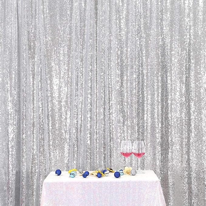 Poise3EHome 8FT x 8FT Silver Sequin Photography Backdrop Curtain for Party Decoration, Silver