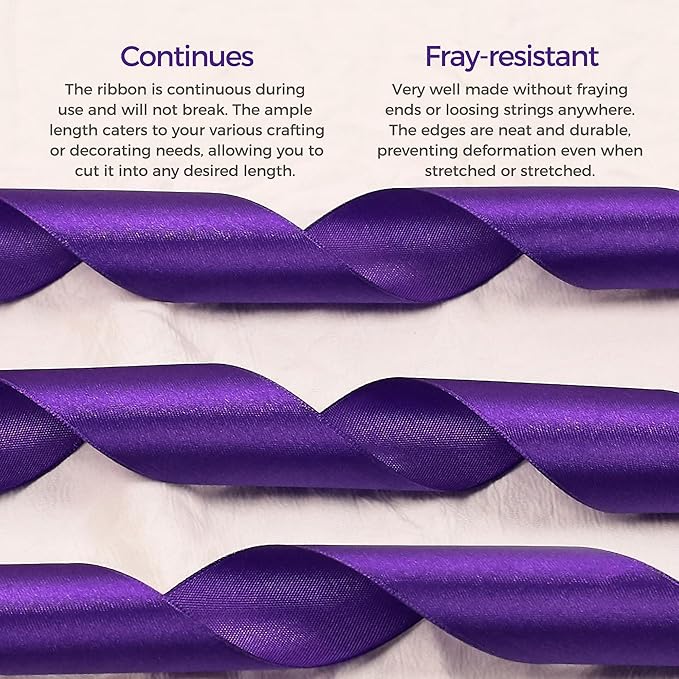 Purple Satin Ribbon 3/8 inch X Continuous 50 Yards, Single Face Polyester Ribbon Perfect for Gift Wrapping, Flower Bouquet, Wedding Decor, Crafts, Bow Making, Sewing and More