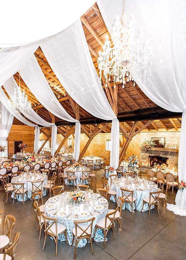 4 Panels White Wedding Ceiling Drapes 5ftx30ft Ceiling Drapes Chiffon Fabric Arch Draping Sheer Curtains Soft Drapery Draping Wedding Ceiling Decorations for Party Ceremony Stage Swag