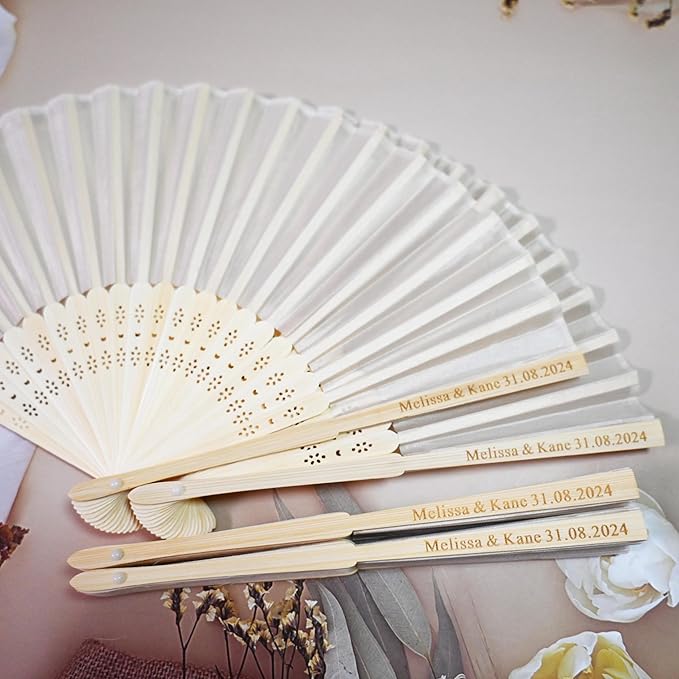 40 Pcs Personalized Cream Hand Fans for Wedding, Custom Engraved Silk Fans Folding Hand Fans, Summer Wedding Fans, Custom Wedding Party Favor Bridal Shower Gifts Baby Shower Favors