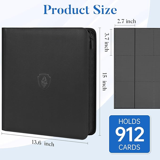 Premium Zip Card Binder 12 Pocket, Fabmaker 912 Pockets Trading Card Binder, PU Zipper Card Collection Album, Sturdy Side-Loading Card Book Holder for MTG, TCG, Game Cards, Sports Cards, Red