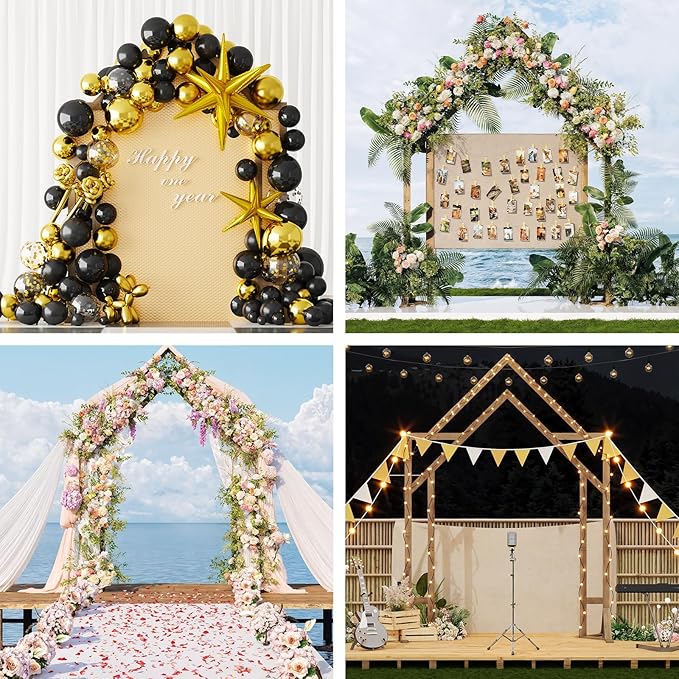 NiHome House-Shaped Solid Wood Wedding & Event Arch Frame, DIY Backdrop for Garden, Church, Party, Holiday Decorations, Sturdy Triangle Support Structure with U-Shaped Brackets for Outdoor Stability