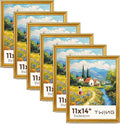 TWING 11x14 Gold Picture Frames Set of 6,Rustic Gold Frames Display Pictures 8x10 with Mat or 11x14 without Mat,Gallery Photo Frames for Wall Mounting,Ideal for Gift