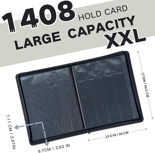 1408+ Pockets Trading Card Binder, 16-Pocket Card Ablum Compatible with MTG,Sports Cards & Other Standard Size Trading Card (Black)