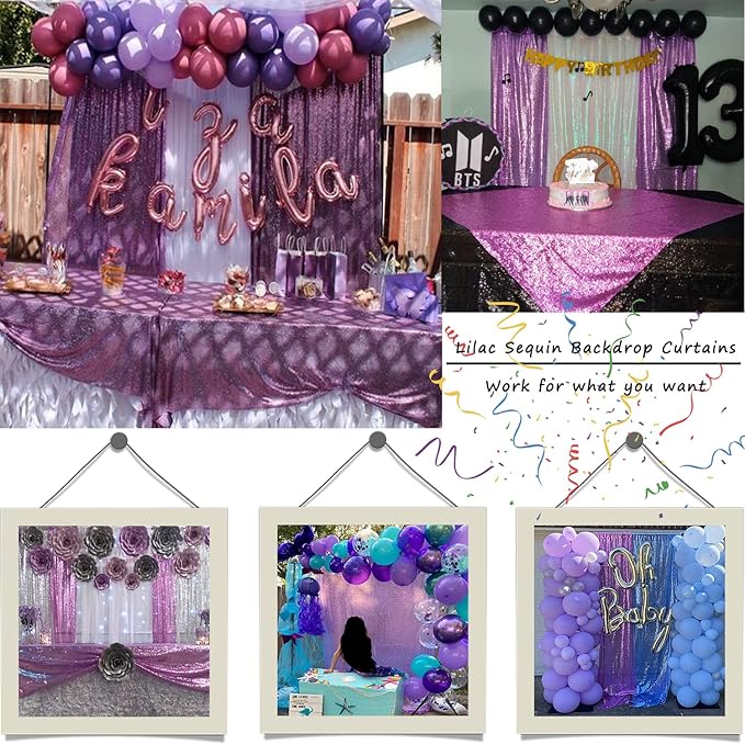 Lavender Sequin Backdrop Curtains 2FTx8FT 4 Panels Lilac Glitter Curtains Photo Background for Parties Wedding Baby Shower