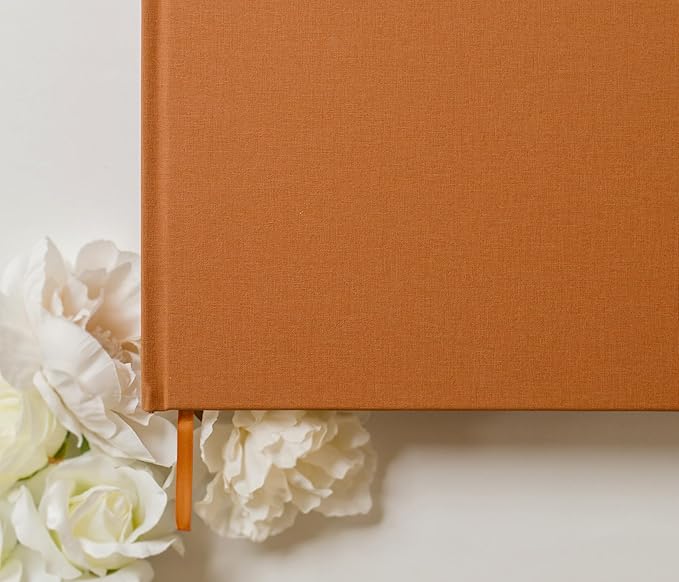 MUUJEE Personalized Guestbook in Terracotta - Premium Custom Modern Guest Book for Wedding Reception, Birthday Party or Events w/Bookmark Blank Pages for Signing 11.5 x 8.5 inches