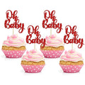 Gyufise 36Pcs Oh Baby Cupcake Toppers Glitter Baby Shower Cupcake Picks for Gender Reveal Baby Shower Kids Boys Girls Birthday Party Cake Decorations Supplies Red