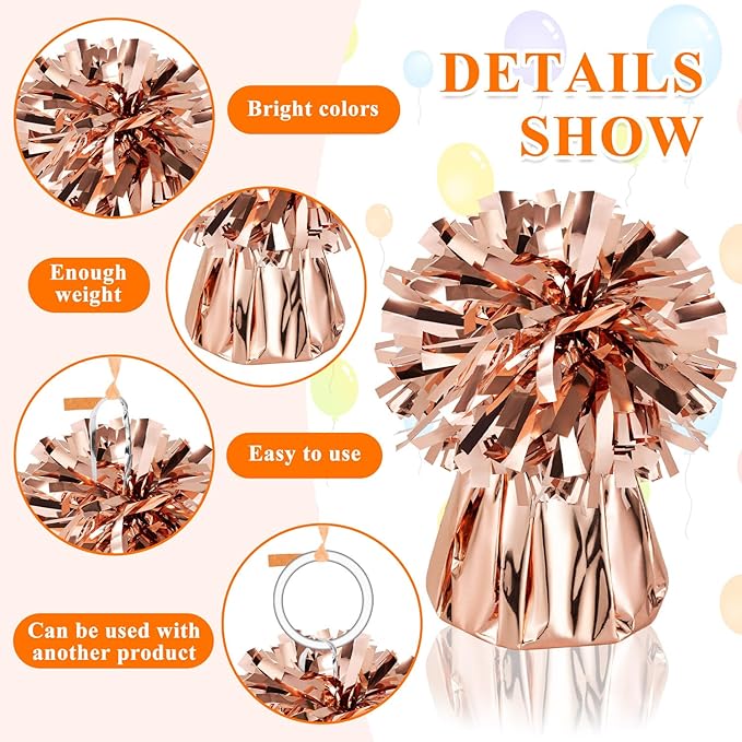 24 PCS Balloon Weights Metallic Anchor, Balloon Holder Heavy Weights with 1 Roll Rose Gold Crimped Ribbon for Balloons Table Party Favor Birthday Decor(Rose Gold)