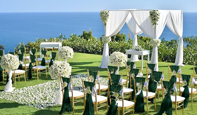 50 PCS Cheesecloth Chair Sashes, Bows Designed ChairSashes, 15.7x70 inch Chair Sashes for Aisle Decorations Universal Chairs Cover Decoration for Wedding Reception Party Banquet (Emerald Green)