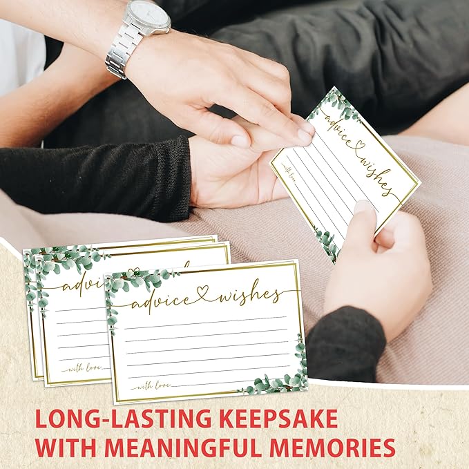50 Advice and Wishes Cards, Double Sided Fill-In Advice Cards For Bridal, Wedding, Graduate Party, Mr & Mrs, Retirement, Baby Shower, Party Favor & Supplies, 4x6 inches Eucalyptus -A06
