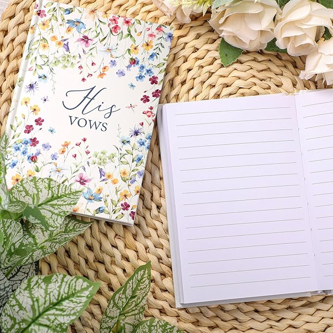 Set of 2 Vow Books His and Hers, Wedding Vow Books (6.06x4.17) Wedding Keepsake Essentials Elegant Bridal Shower Ceremony Gift Elopement Essentials (Colorful,Wildflowers)