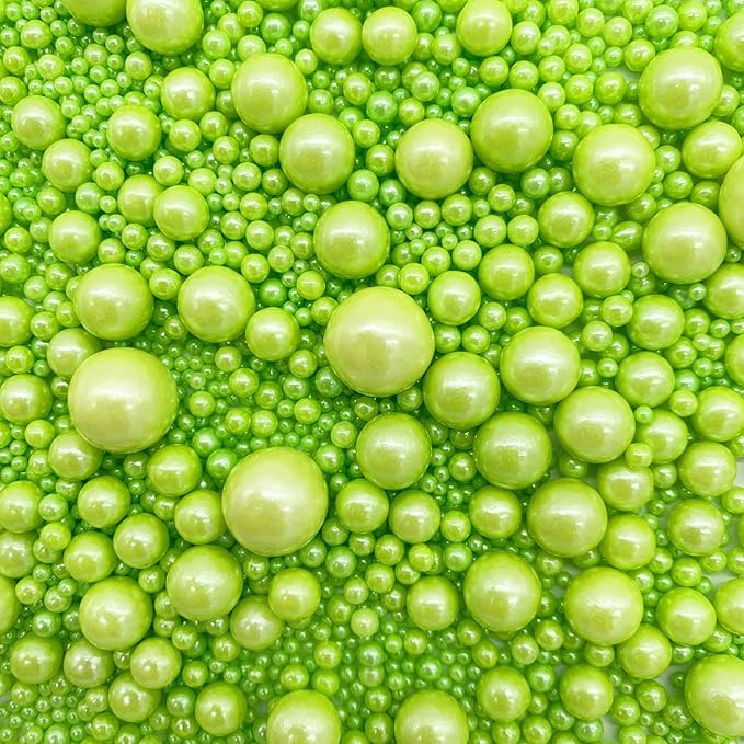 Weraru Edible Green Pearl Sugar Sprinkles Candy Mixing Size Baking Edible Cake Decorations Cupcake Toppers Cookie Decorating Celebrations Wedding Shower Party Chirstmas Supplies 130g/ 4.58oz