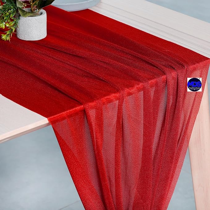 MDS Halloween Chiffon Table Runner - 10 Pack, 29 x 120 Inches, 10ft Each - Sheer Spooky Table Runners for Haunted House Parties, Trick-or-Treat Tables, Witchy Décor, Wedding & Events - Red