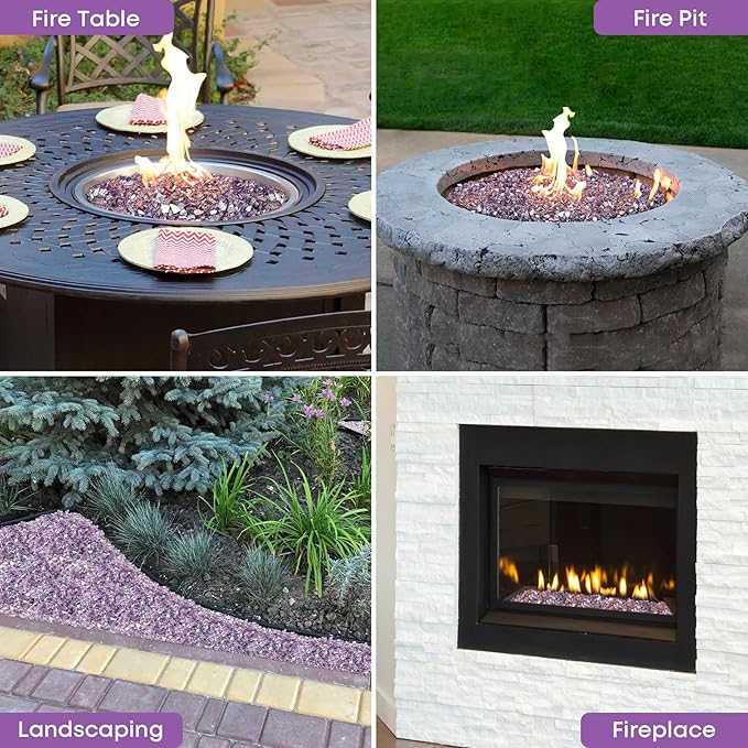 Stanbroil 10-Pound Fire Glass - 1/4 inch Reflective Tempered Fire Glass for Fireplace Fire Pit, Violet Reflective