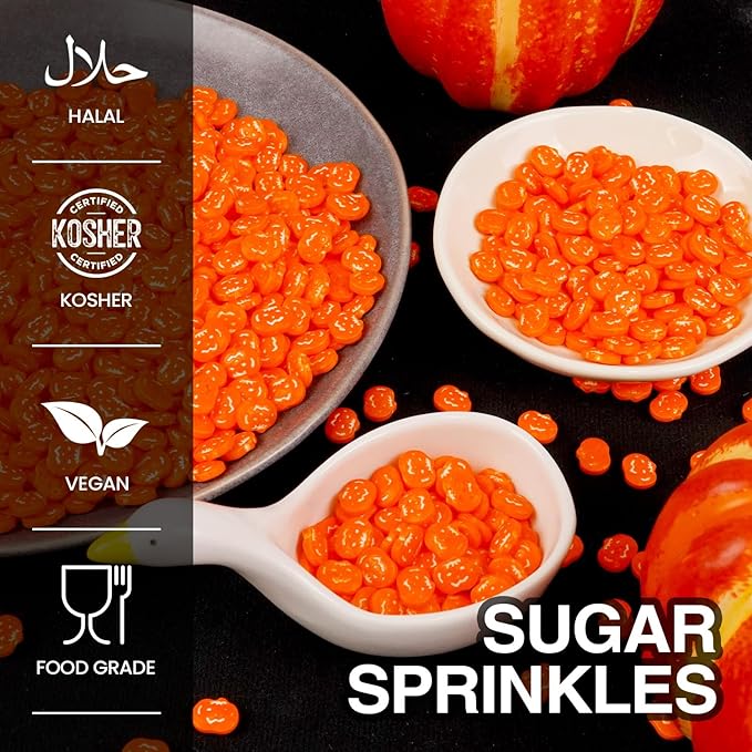 Edible Pumpkin Sprinkles for Cake Decorating, Halloween Orange Sugar Sprinkles, 150g/5.29oz, Perfect for Cake Decoration, Cupcake Decorations Ice Cream Toppings