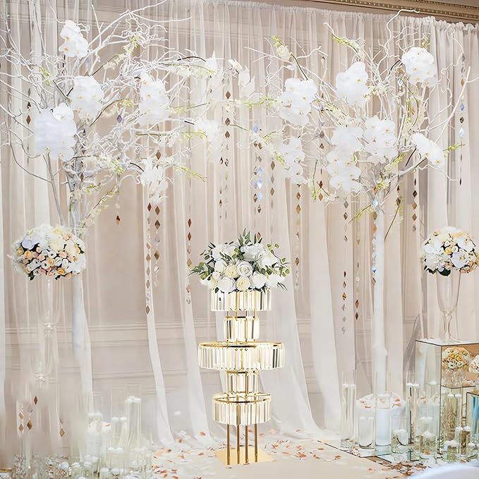Gold Crystal Vases for Centerpieces, 47.2in Metal Pedestal Stands for Table Chandelier Centerpiece Wedding, 5 Tier Round Flower Stand for Wedding Reception Birthday Party Events Home Decor